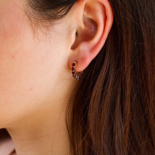 Scarlett Garnet Huggie Hoop Earrings 14K Gold Vermeil - Rainbow Rocks Jewellery