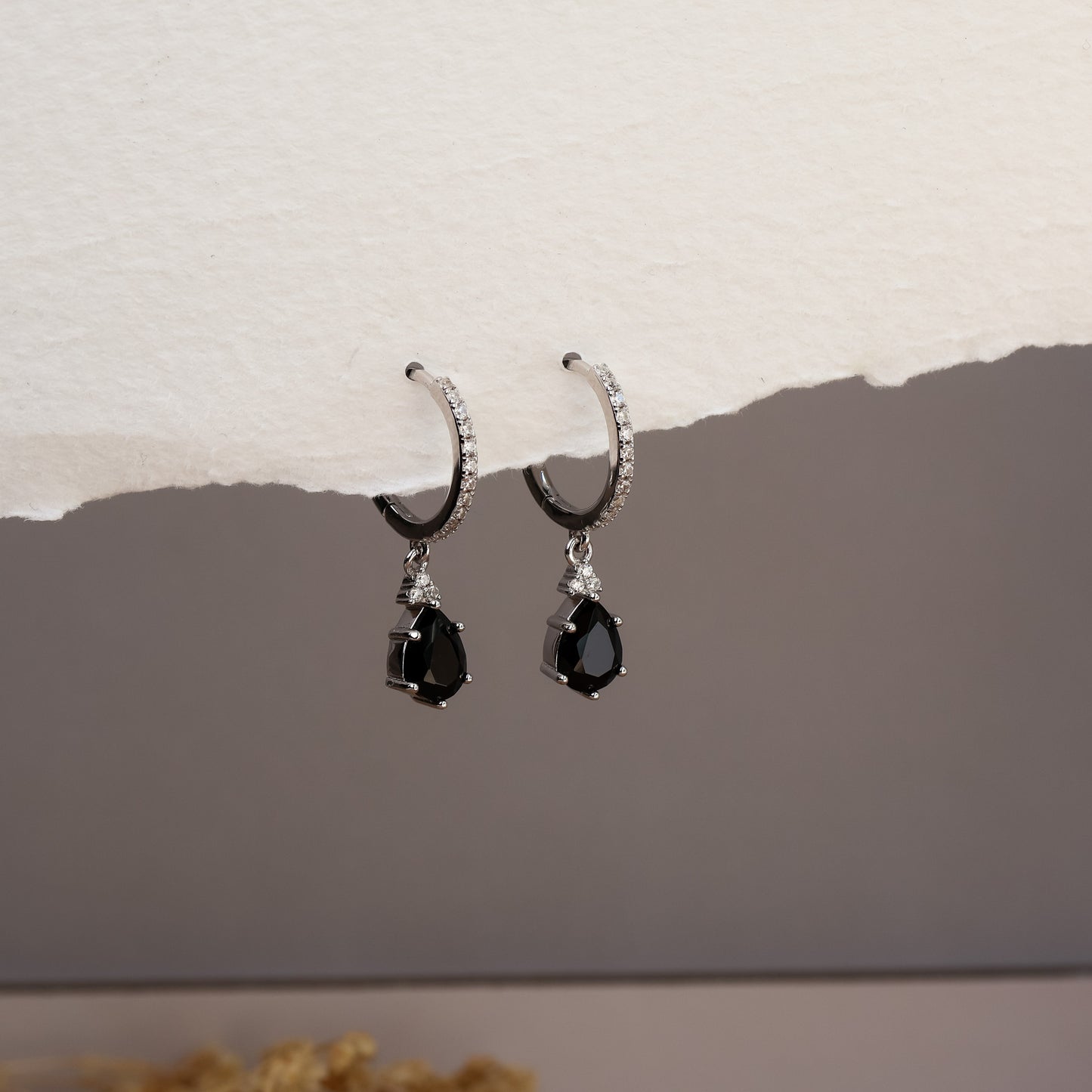 Layla Natural Black Onyx Hoop Earrings 14K Gold Vermeil / Sterling Silver