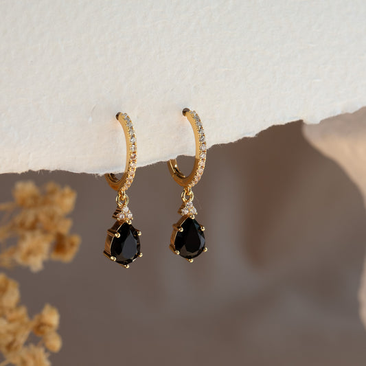 Layla Natural Black Onyx Hoop Earrings 14K Gold Vermeil / Sterling Silver
