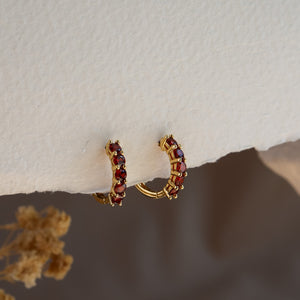 Scarlett Garnet Huggie Hoop Earrings 14K Gold Vermeil - Rainbow Rocks Jewellery