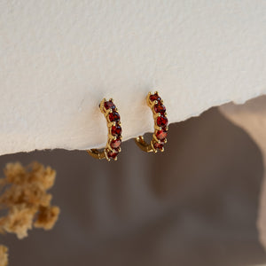 Scarlett Garnet Huggie Hoop Earrings 14K Gold Vermeil - Rainbow Rocks Jewellery