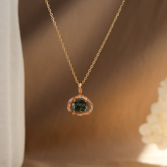 Eira Natural Moss Agate Necklace 14K Gold Vermeil