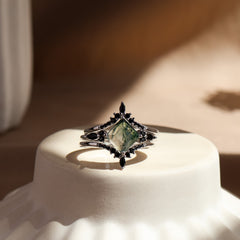 Liora Natural Moss Agate Ring Set of 3 - Rainbow Rocks Jewellery