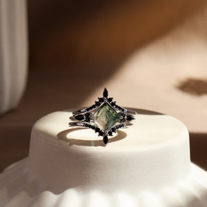 Liora Natural Moss Agate Ring Set of 3 - Rainbow Rocks Jewellery