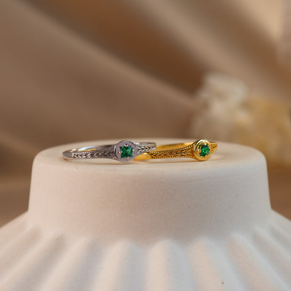 Starlight Genuine Emerald Mini Star Signet Ring Gold / Silver - Rainbow Rocks Jewellery
