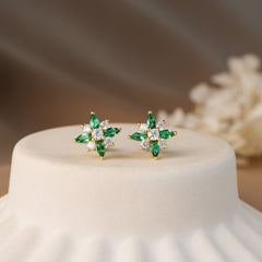 Eliza Clover Genuine Emerald Earrings 14K Gold Vermeil - Rainbow Rocks Jewellery