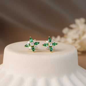 Eliza Clover Genuine Emerald Earrings 14K Gold Vermeil - Rainbow Rocks Jewellery