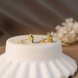 Eliza Clover Genuine Emerald Earrings 14K Gold Vermeil - Rainbow Rocks Jewellery