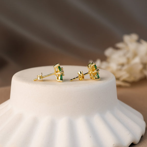 Eliza Clover Genuine Emerald Earrings 14K Gold Vermeil - Rainbow Rocks Jewellery
