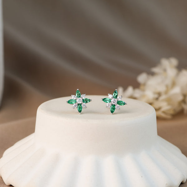 Eliza Clover Genuine Emerald Earrings 14K Gold Vermeil - Rainbow Rocks Jewellery