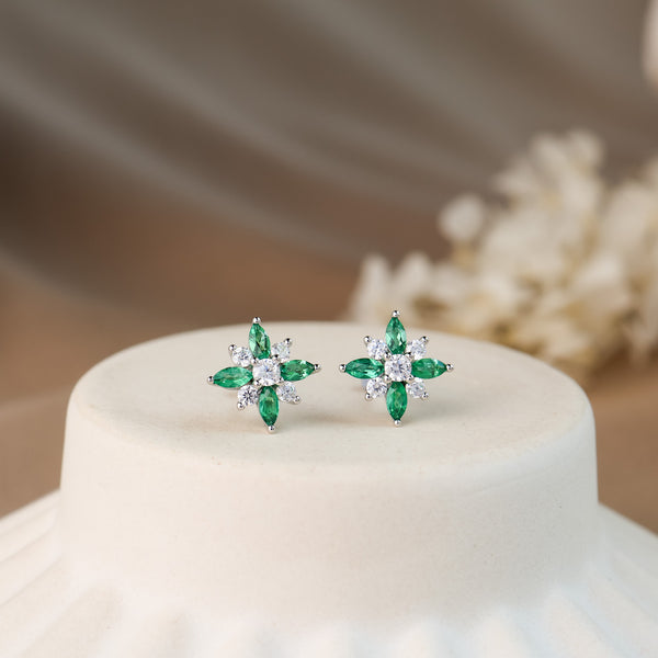 Eliza Clover Genuine Emerald Earrings 14K Gold Vermeil - Rainbow Rocks Jewellery