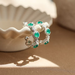 Elara Emerald Hoop Earrings Sterling Silver - Rainbow Rocks Jewellery