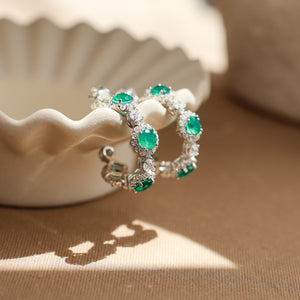 Elara Emerald Hoop Earrings Sterling Silver - Rainbow Rocks Jewellery
