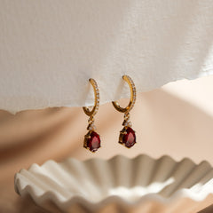 Layla Genuine Lab Ruby Hoop Earrings 14K Gold Vermeil