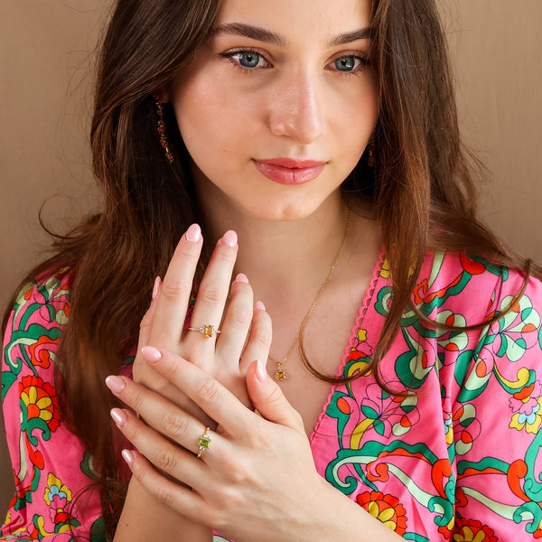 Mira Natural Peridot Ring 14K Gold Vermeil - Rainbow Rocks Jewellery