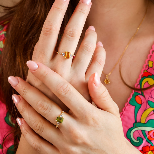 Mira Natural Peridot Ring 14K Gold Vermeil - Rainbow Rocks Jewellery