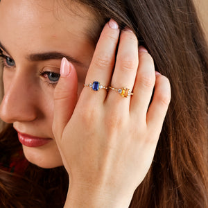 Mira Blue Sapphire Ring 14K Gold Vermeil - Rainbow Rocks Jewellery