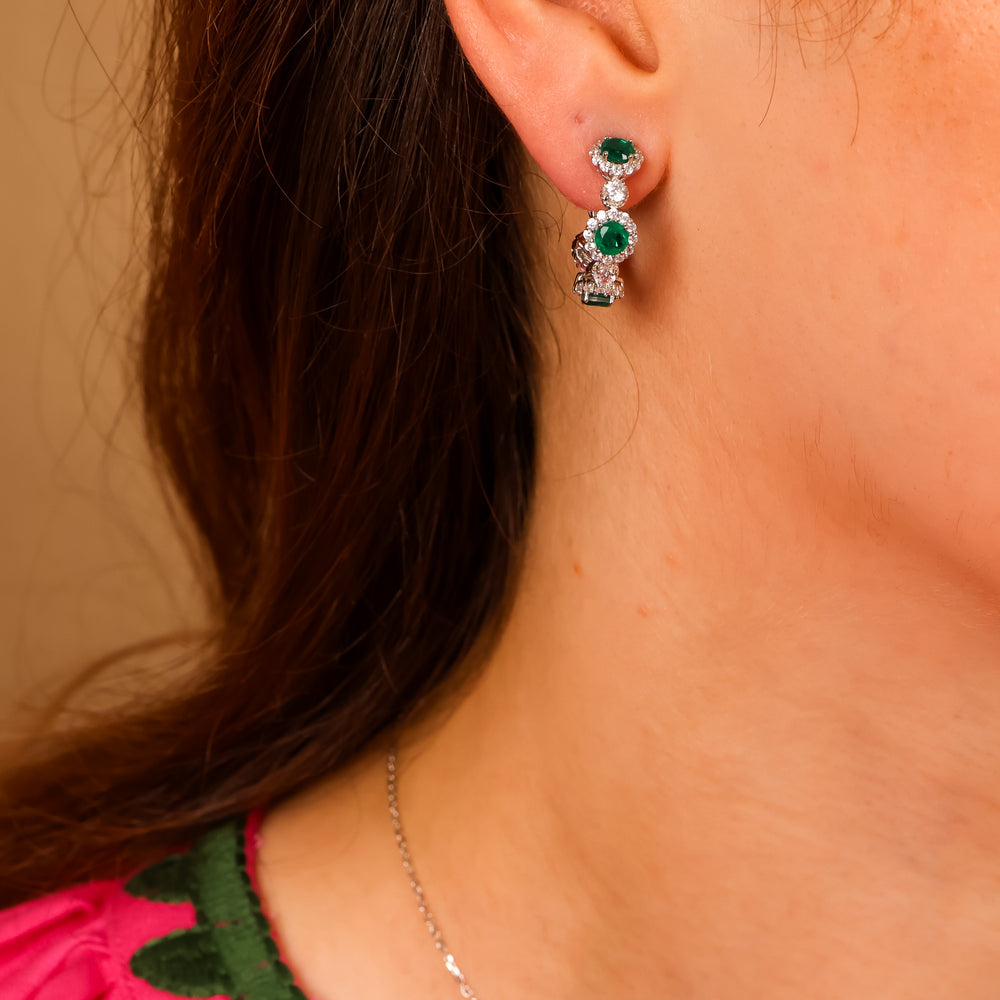 Elara Emerald Hoop Earrings Sterling Silver - Rainbow Rocks Jewellery