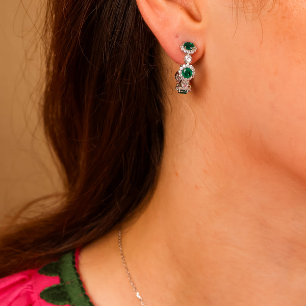 Elara Emerald Hoop Earrings Sterling Silver - Rainbow Rocks Jewellery
