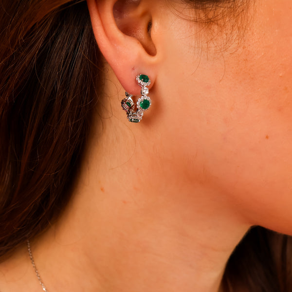 Elara Emerald Hoop Earrings Sterling Silver - Rainbow Rocks Jewellery