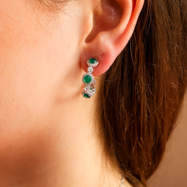 Elara Emerald Hoop Earrings Sterling Silver - Rainbow Rocks Jewellery