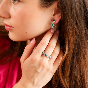 Elara Emerald Hoop Earrings Sterling Silver - Rainbow Rocks Jewellery