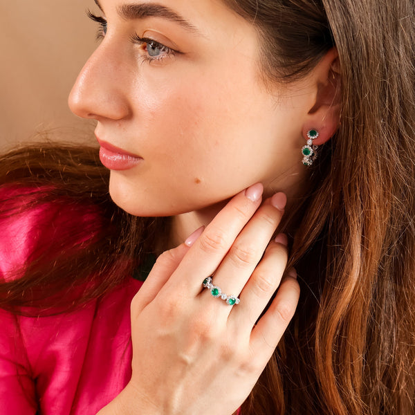 Elara Emerald Ring Sterling Silver - Rainbow Rocks Jewellery