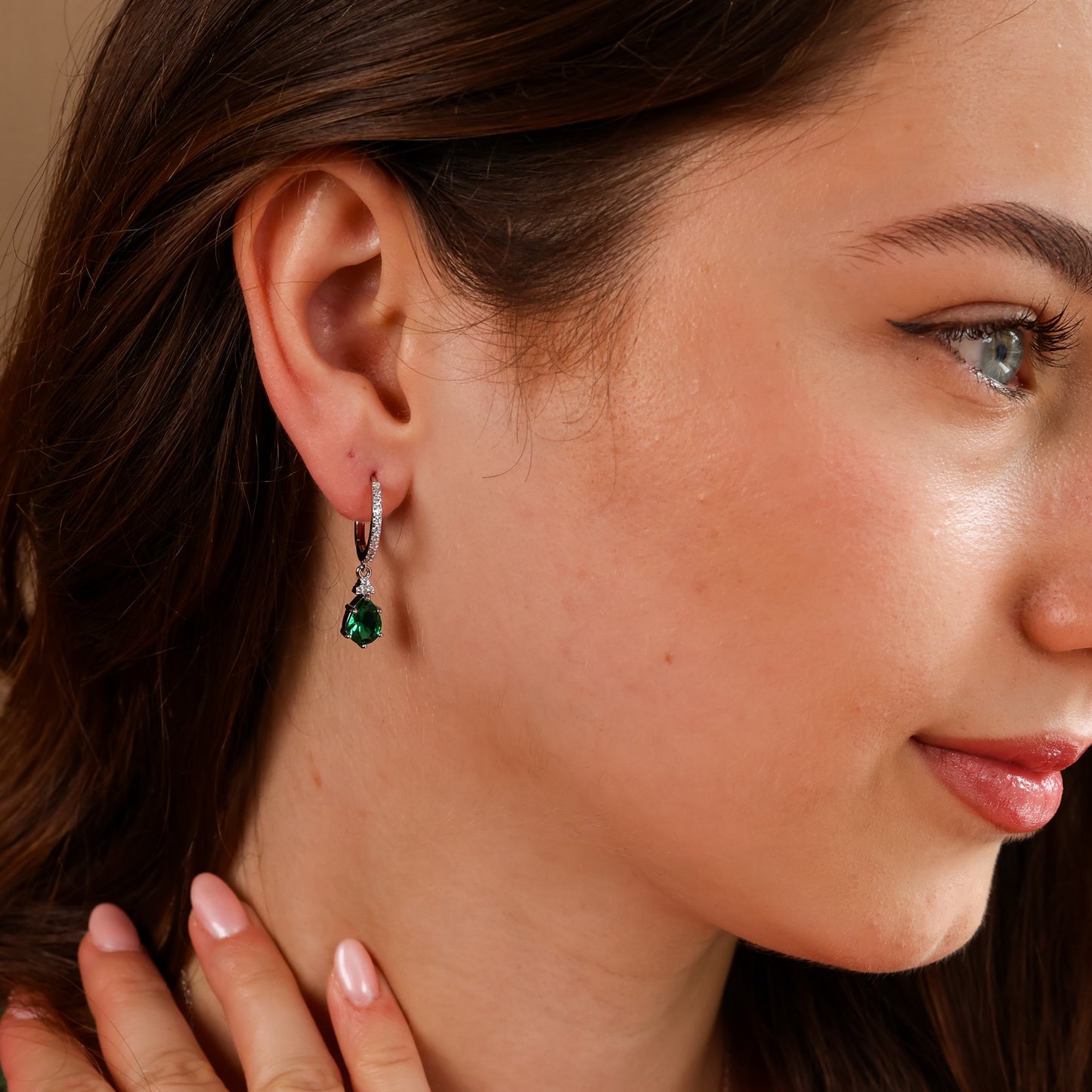 Layla Emerald Green Hoop Earrings 14K Gold Vermeil