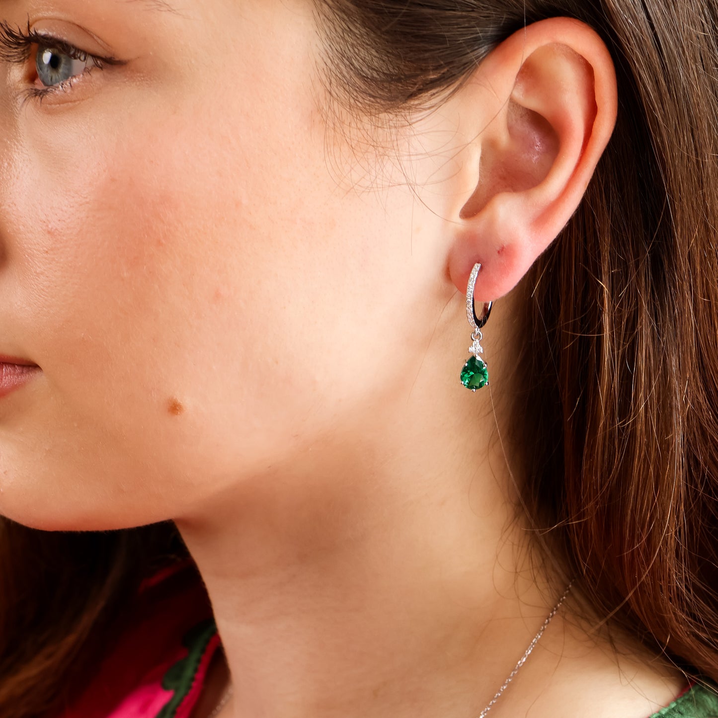 Layla Emerald Green Hoop Earrings 14K Gold Vermeil