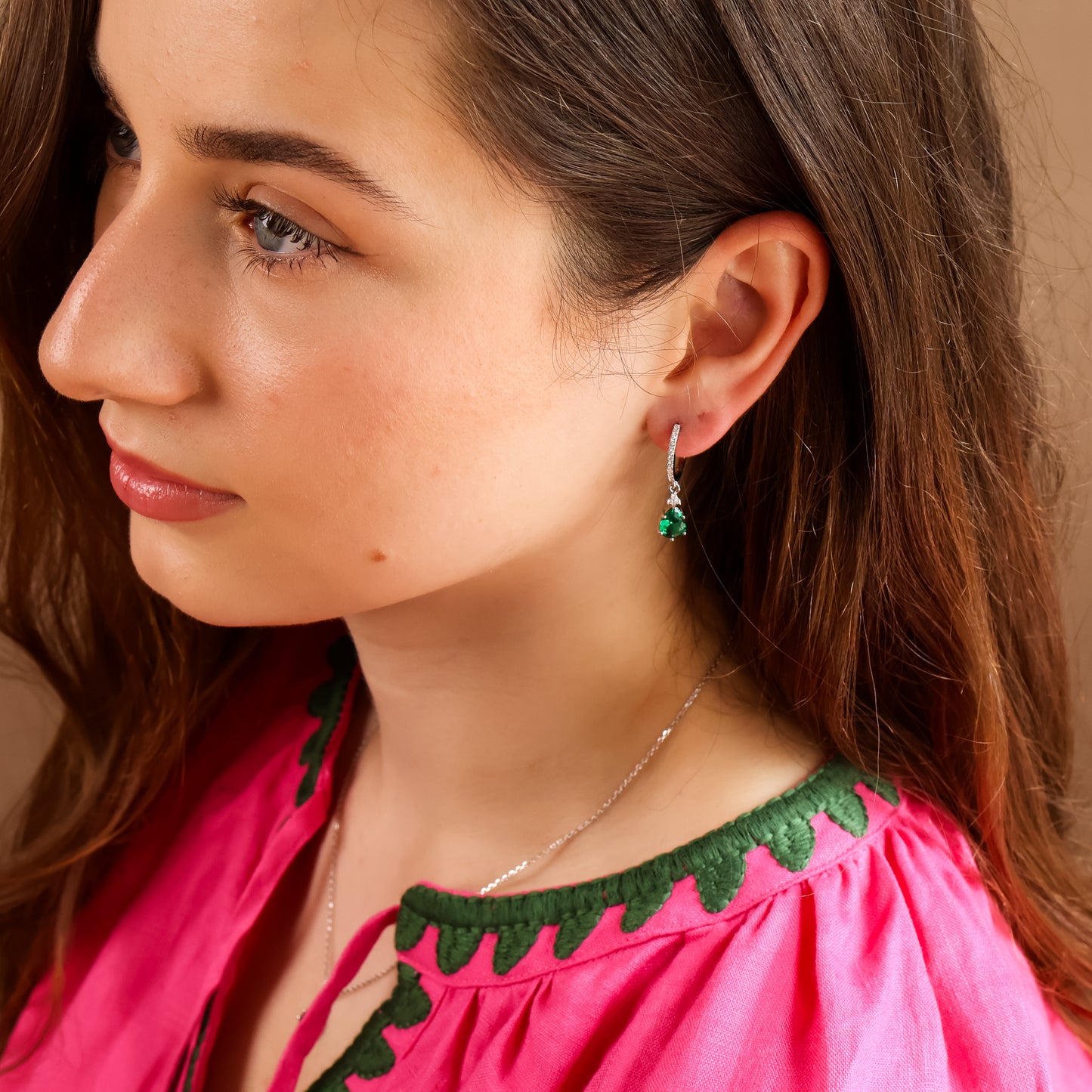 Layla Emerald Green Hoop Earrings 14K Gold Vermeil