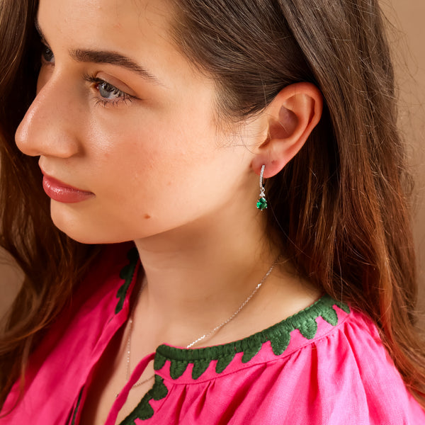 Layla Emerald Green Hoop Earrings 14K Gold Vermeil - Rainbow Rocks Jewellery
