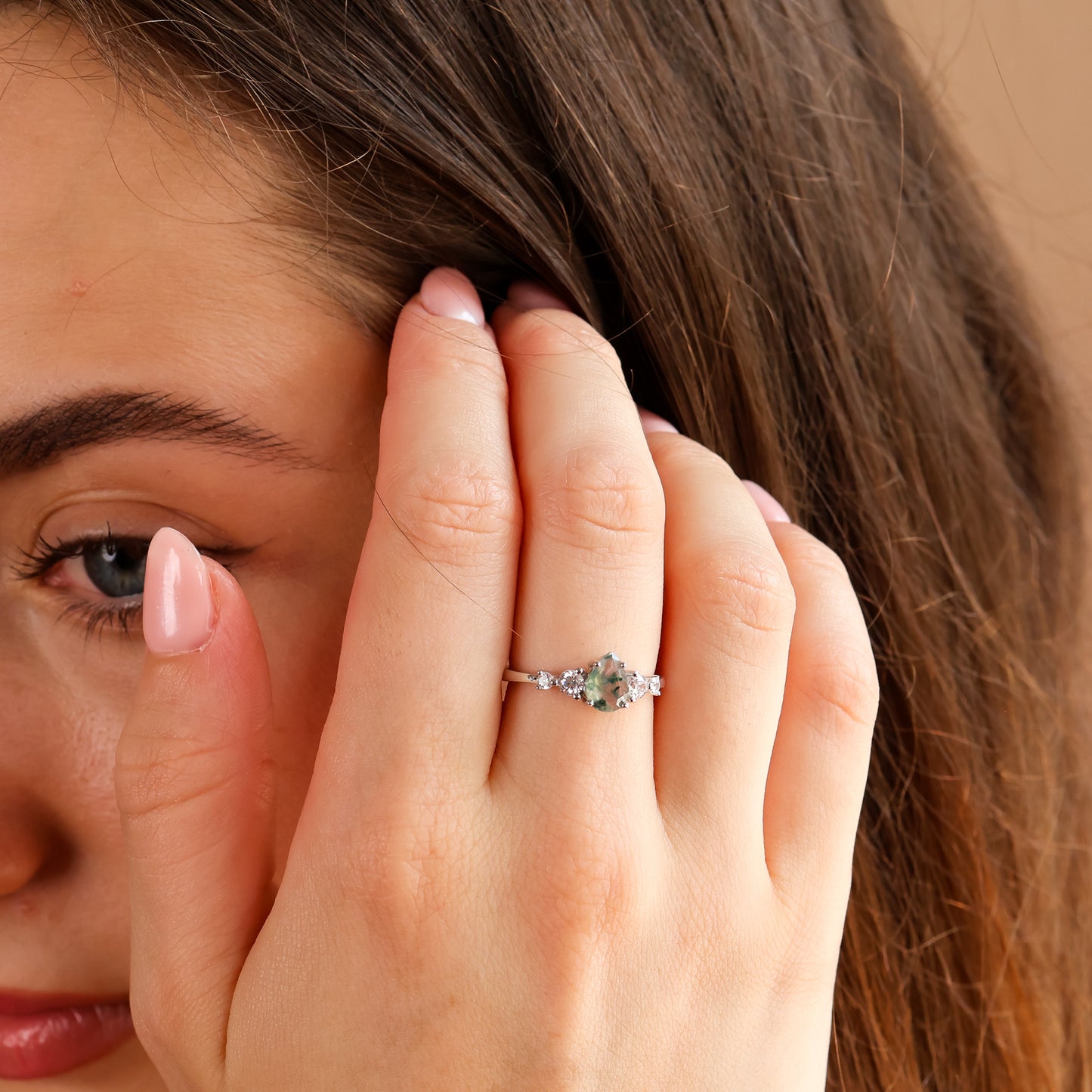 Selene Natural Moss Agate Ring 14K Gold Vermeil / Sterling Silver
