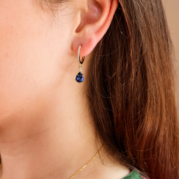 Layla Blue Sapphire Hoop Earrings 14K Gold Vermeil - Rainbow Rocks Jewellery