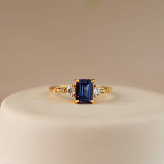 Mira Blue Sapphire Ring 14K Gold Vermeil - Rainbow Rocks Jewellery