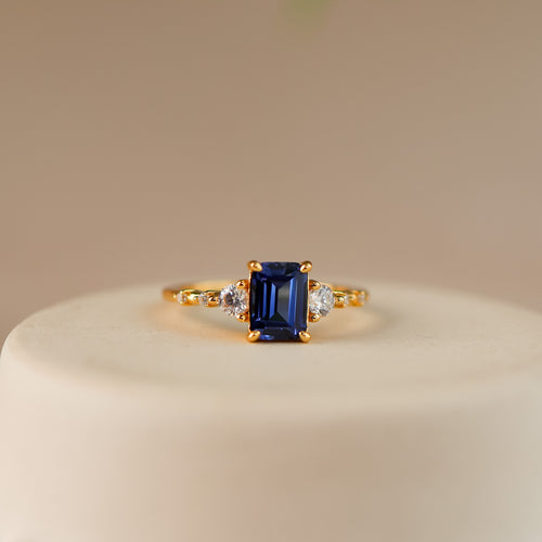 Mira Blue Sapphire Ring 14K Gold Vermeil - Rainbow Rocks Jewellery