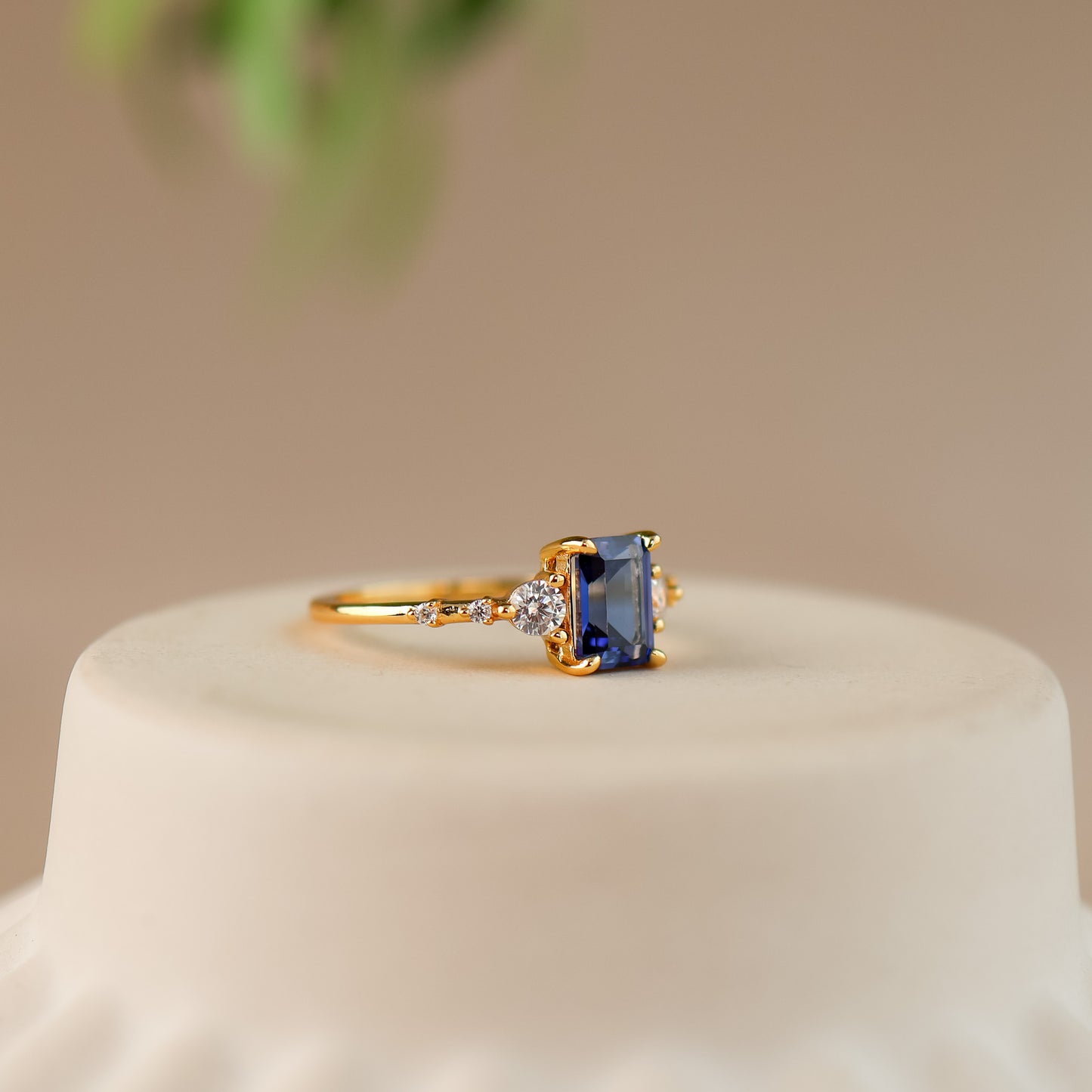 Mira Blue Sapphire Ring 14K Gold Vermeil