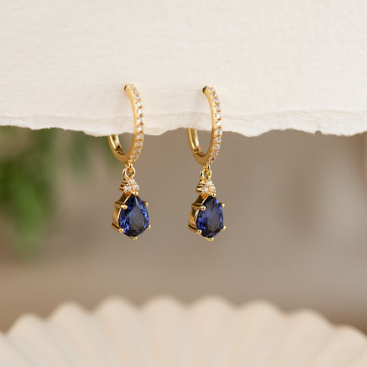 Layla Blue Sapphire Hoop Earrings 14K Gold Vermeil