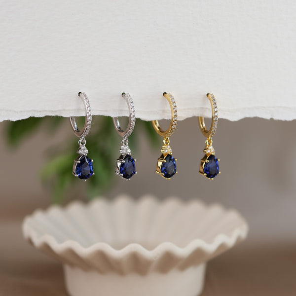 Layla Blue Sapphire Hoop Earrings 14K Gold Vermeil - Rainbow Rocks Jewellery