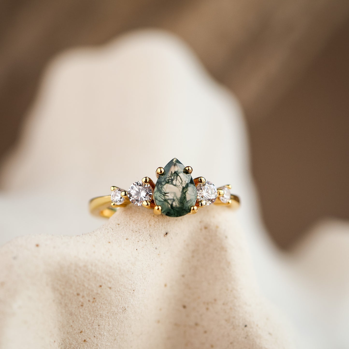 Selene Natural Moss Agate Ring 14K Gold Vermeil / Sterling Silver