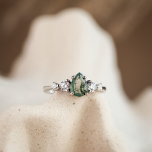 Selene Natural Moss Agate Ring 14K Gold Vermeil / Sterling Silver - Rainbow Rocks Jewellery