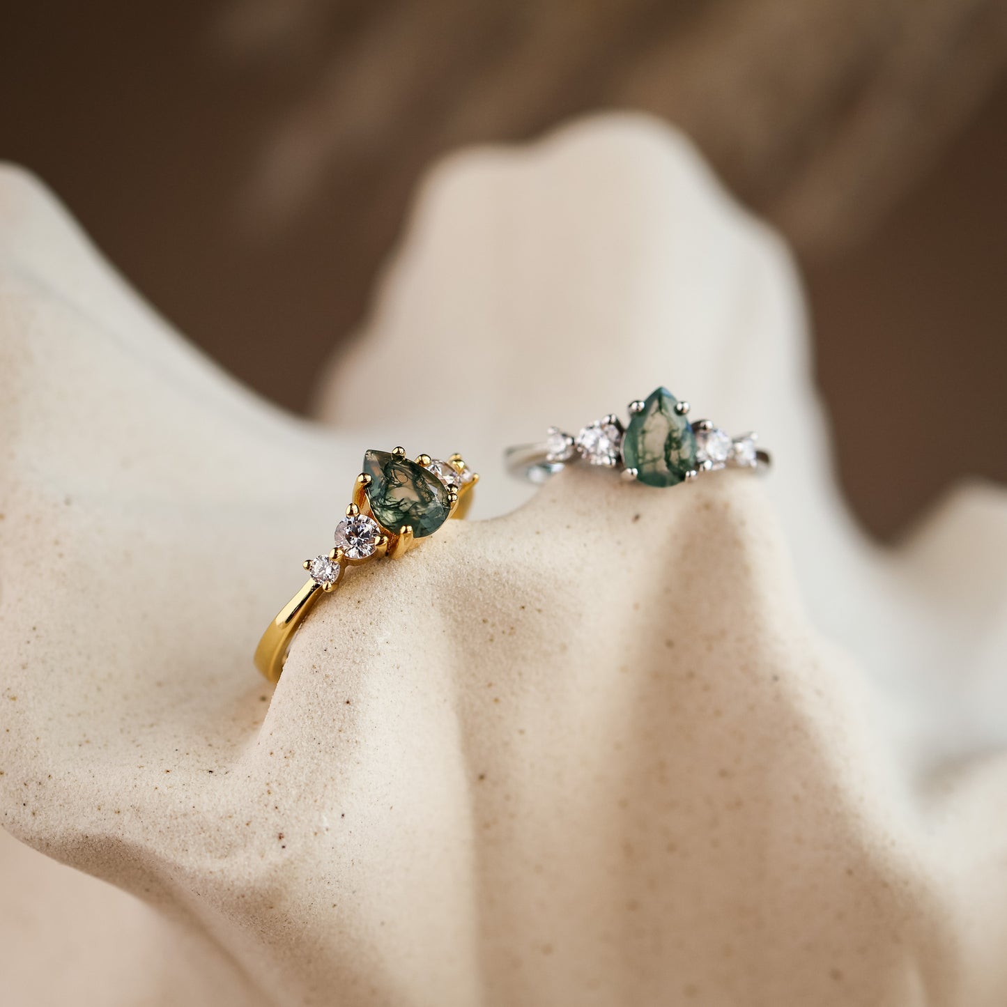 Selene Natural Moss Agate Ring 14K Gold Vermeil / Sterling Silver