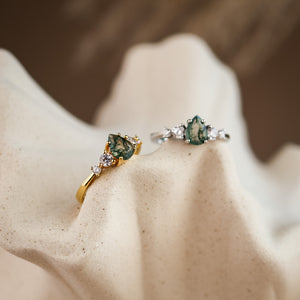 Selene Natural Moss Agate Ring 14K Gold Vermeil / Sterling Silver - Rainbow Rocks Jewellery
