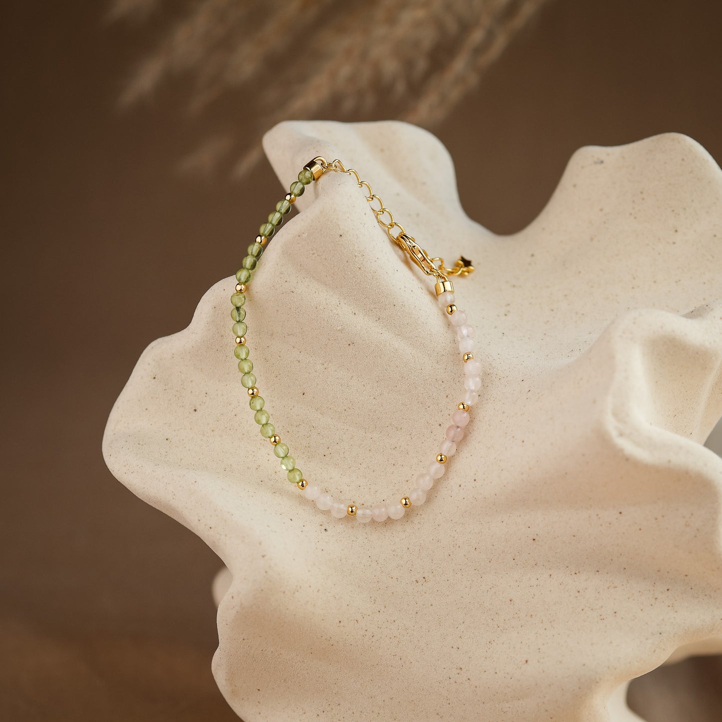 Natural Rose Quartz and Peridot Bracelet