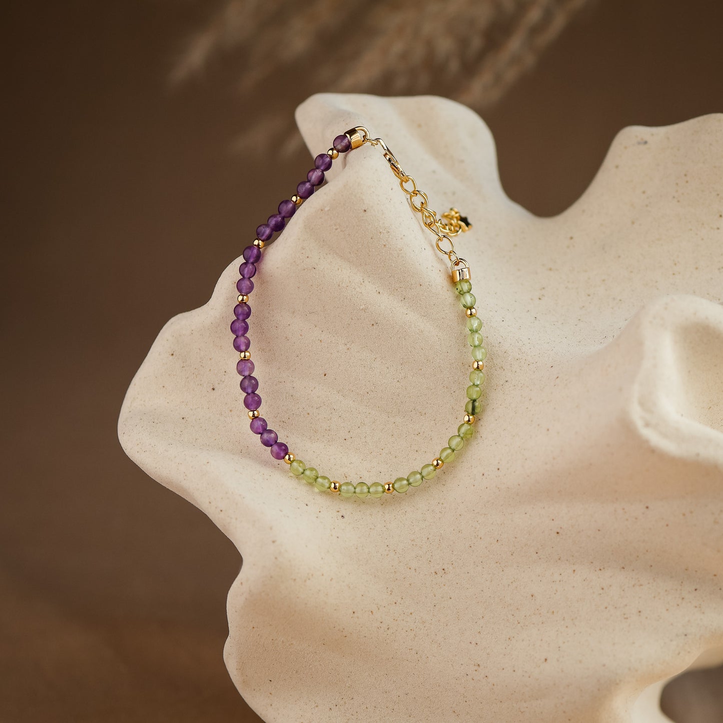 Natural Rose Quartz and Peridot Bracelet