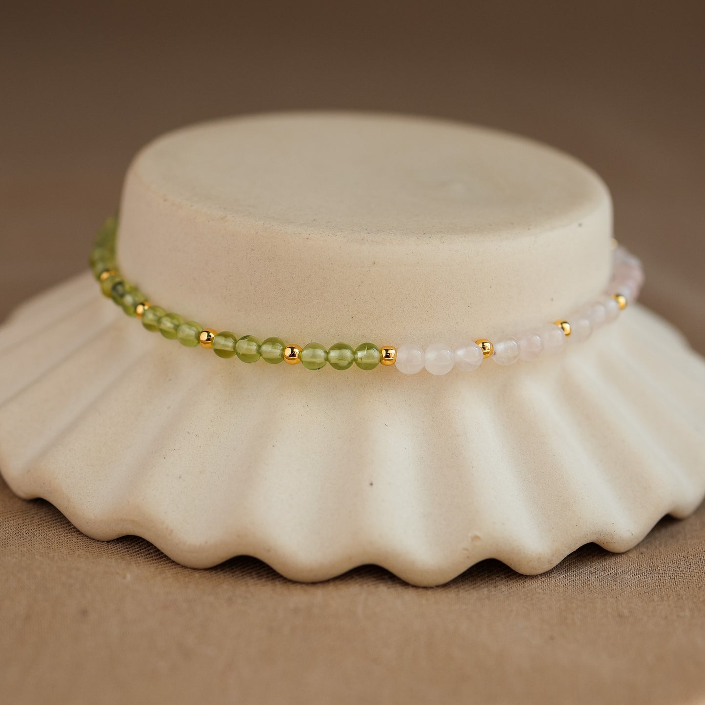 Natural Rose Quartz and Peridot Bracelet