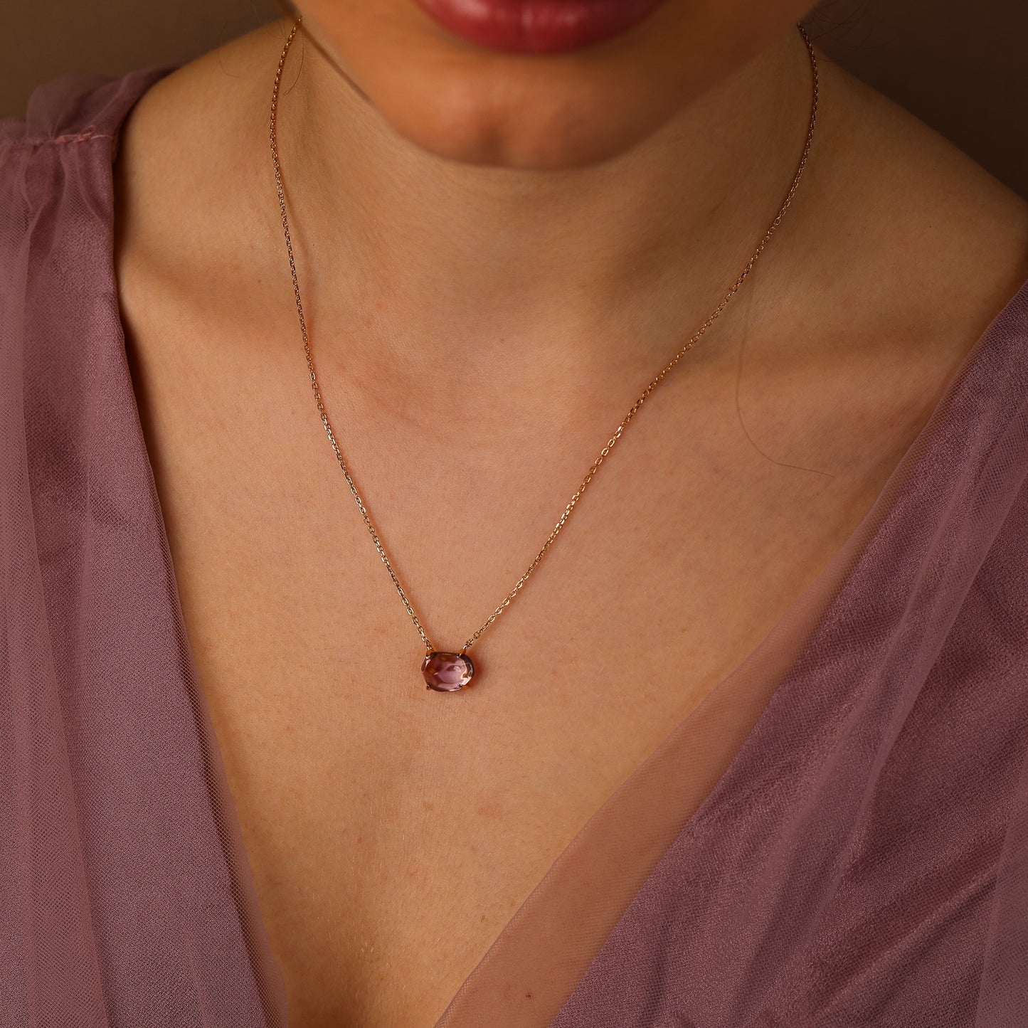 Aria Natural Pink Amethyst Necklace 14K Gold Vermeil