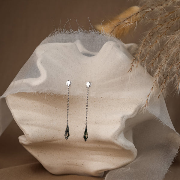 Hazel Moss Agate Long Earrings - Rainbow Rocks Jewellery