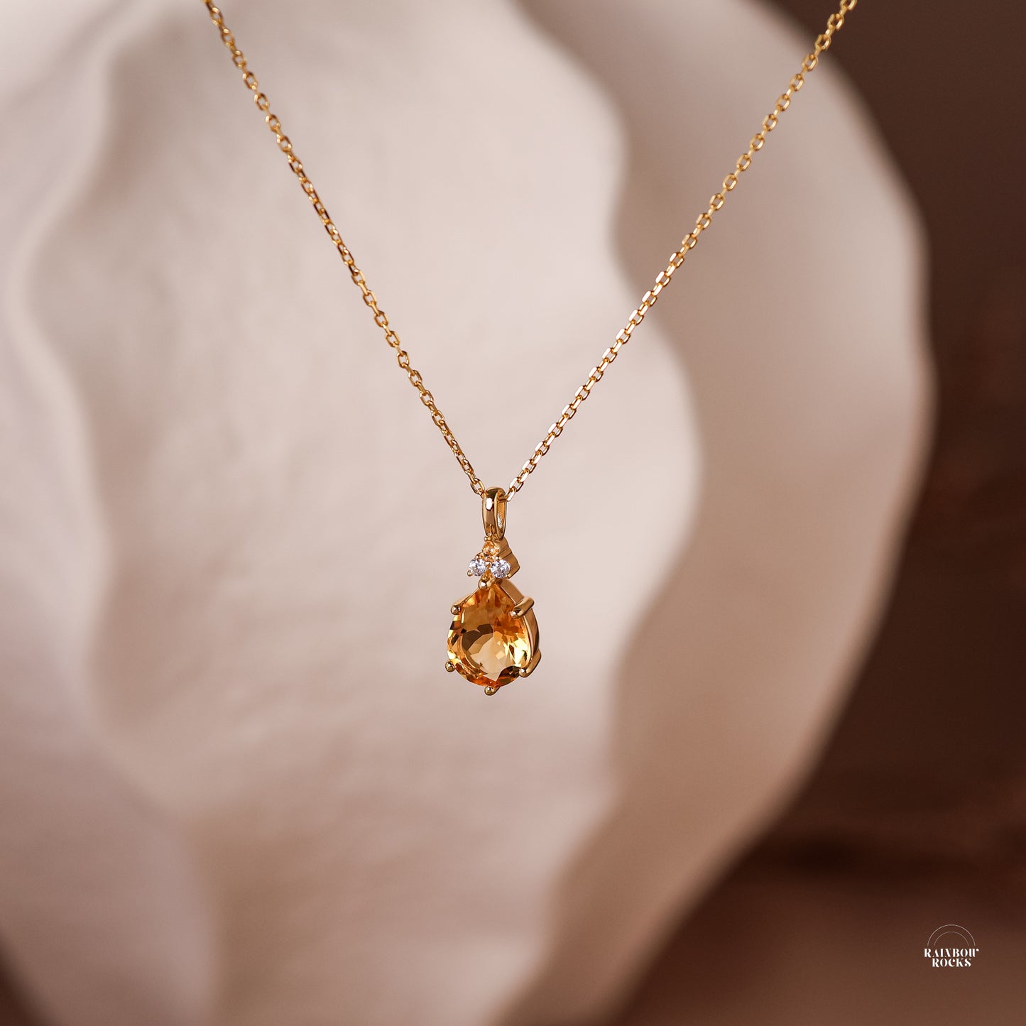 close up of Layla Natural Citrine Necklace 14K Gold Vermeil