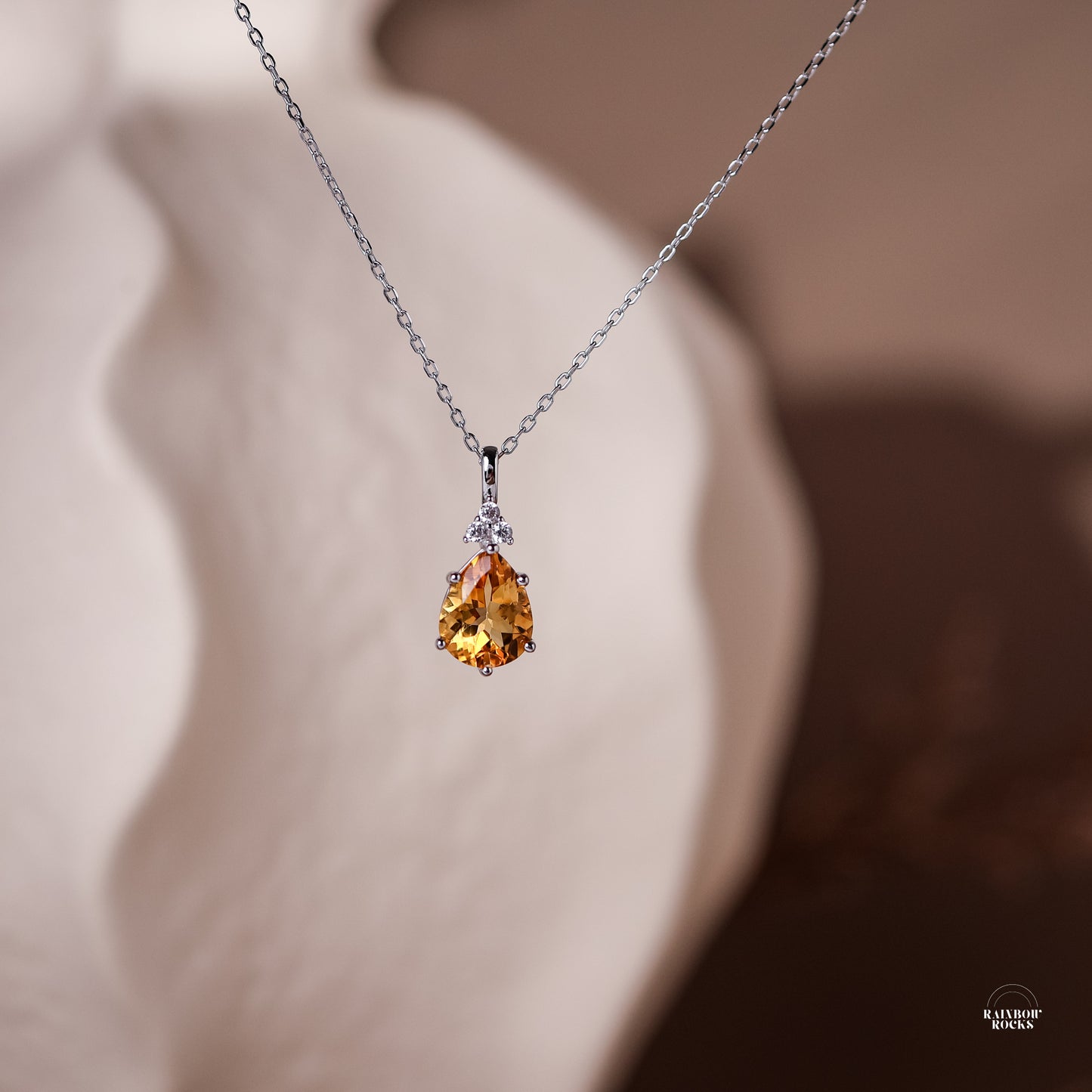 detail shot of the Layla Natural Citrine Necklace Sterling Silver 