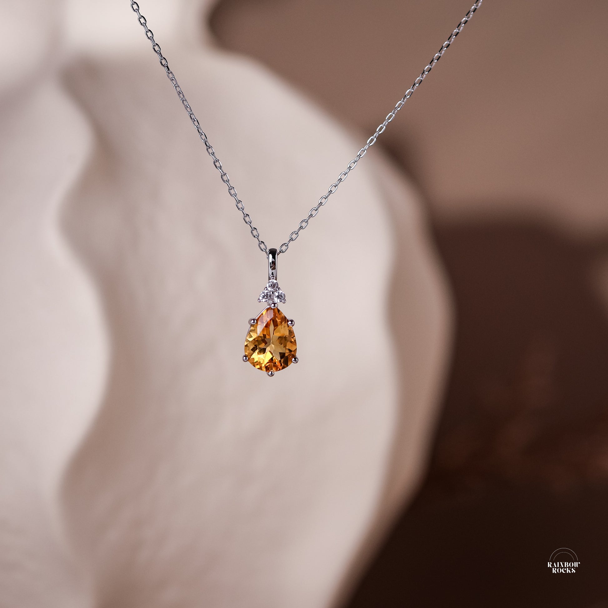 detail shot of the Layla Natural Citrine Necklace Sterling Silver 